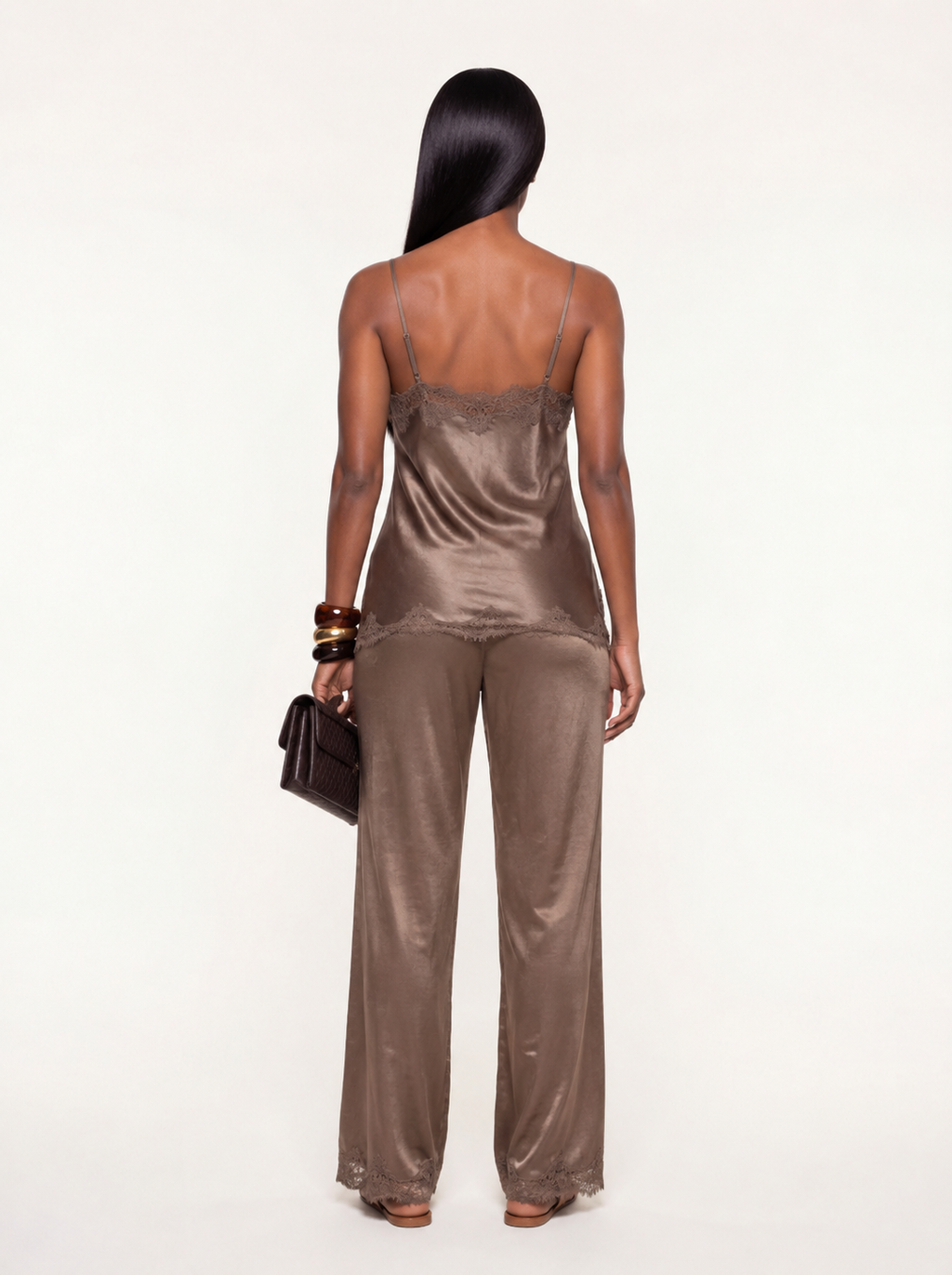 Ensemble en satin Diala marron